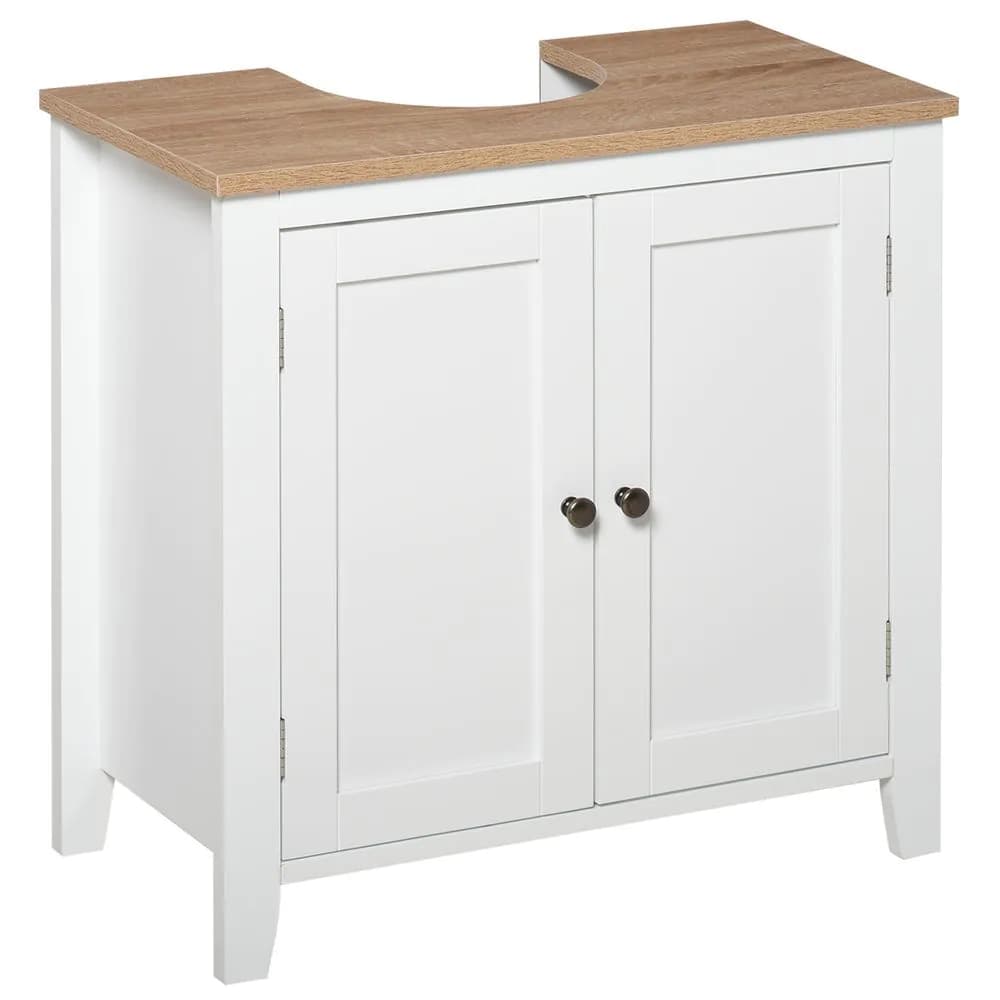 image-kleankin Bathroom Pedestal Under Sink Cabinet Floor Storage Shelf Double Door