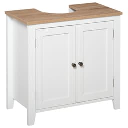 image-kleankin Bathroom Pedestal Under Sink Cabinet Floor Storage Shelf Double Door