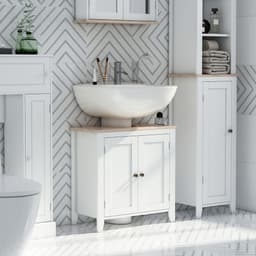 image-kleankin Bathroom Pedestal Under Sink Cabinet Floor Storage Shelf Double Door