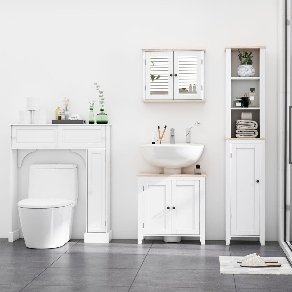 image-kleankin Bathroom Pedestal Under Sink Cabinet Floor Storage Shelf Double Door