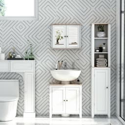 image-kleankin Bathroom Pedestal Under Sink Cabinet Floor Storage Shelf Double Door