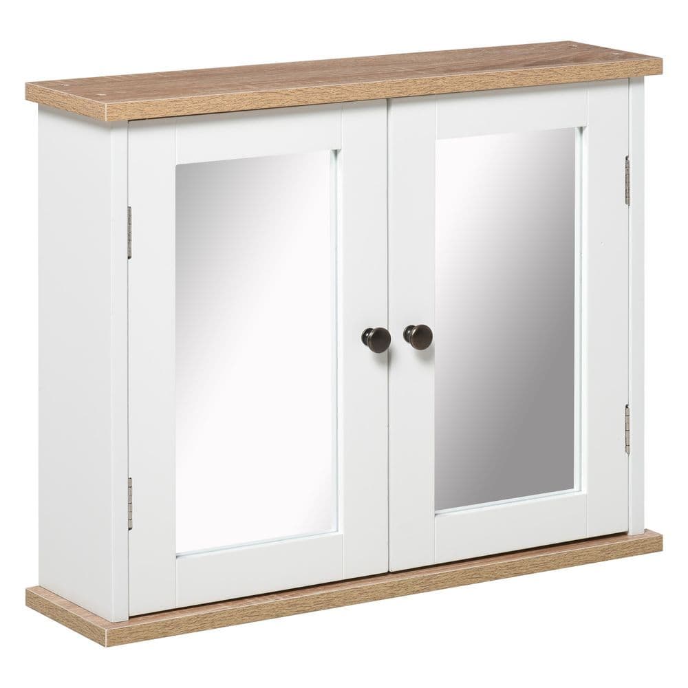 image-kleankin Bathroom Mirror Cabinet Wall Mounted Storage Cupboard W/ Double Door