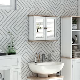 image-kleankin Bathroom Mirror Cabinet Wall Mounted Storage Cupboard W/ Double Door