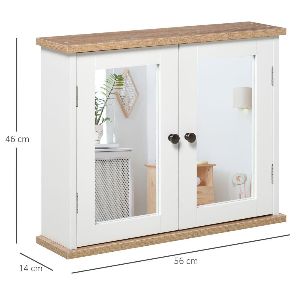 image-kleankin Bathroom Mirror Cabinet Wall Mounted Storage Cupboard W/ Double Door