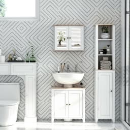 image-kleankin Bathroom Mirror Cabinet Wall Mounted Storage Cupboard W/ Double Door