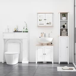 image-kleankin Bathroom Mirror Cabinet Wall Mounted Storage Cupboard W/ Double Door