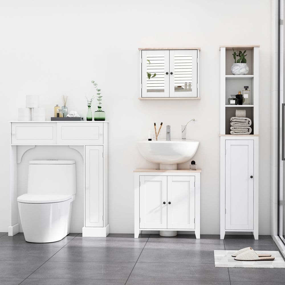 image-kleankin Bathroom Mirror Cabinet Wall Mounted Storage Cupboard W/ Double Door