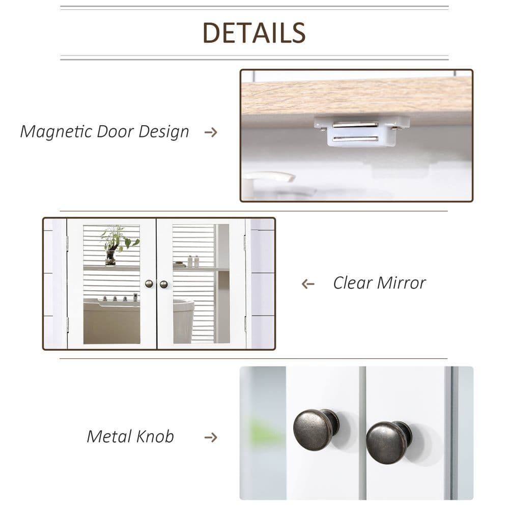 image-kleankin Bathroom Mirror Cabinet Wall Mounted Storage Cupboard W/ Double Door