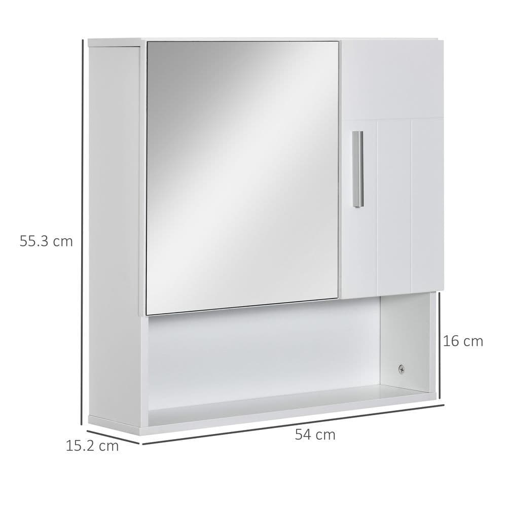image-kleankin Bathroom Mirror Cabinet Wall Mount Storage Organizer w/ Door, White