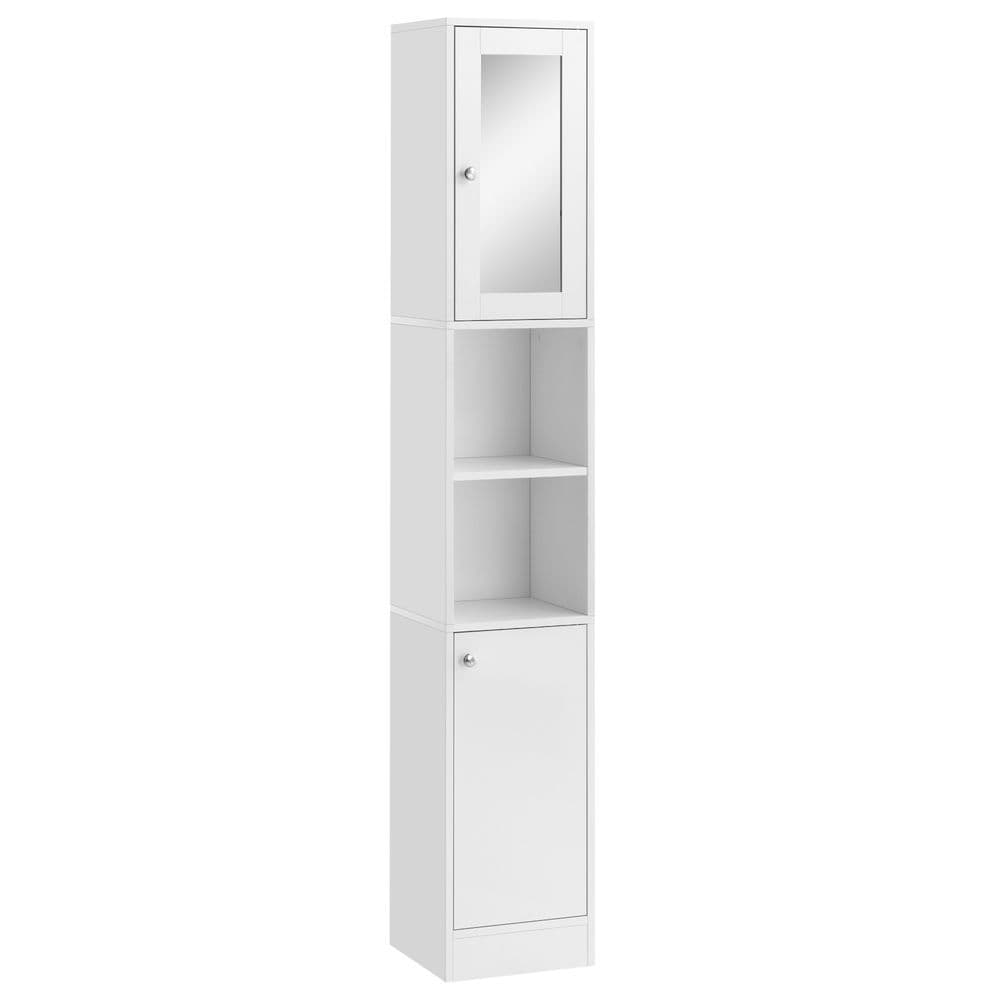 image-kleankin Bathroom Floor Storage Cabinet with Mirror and Shelves Tallboy Unit