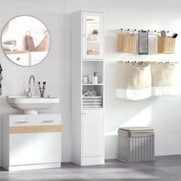 image-kleankin Bathroom Floor Storage Cabinet with Mirror and Shelves Tallboy Unit