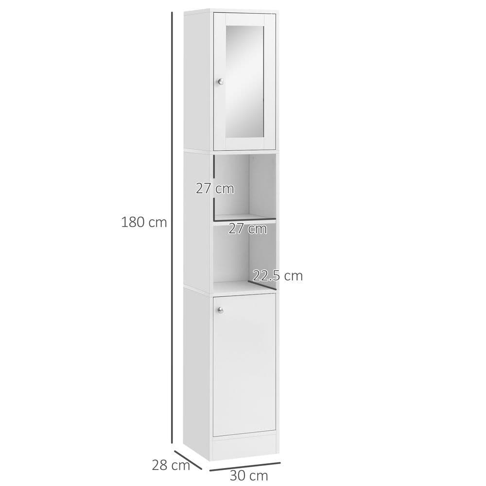 image-kleankin Bathroom Floor Storage Cabinet with Mirror and Shelves Tallboy Unit
