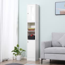 image-kleankin Bathroom Floor Storage Cabinet with Mirror and Shelves Tallboy Unit