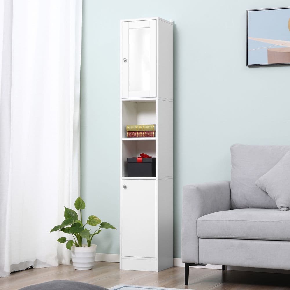 image-kleankin Bathroom Floor Storage Cabinet with Mirror and Shelves Tallboy Unit
