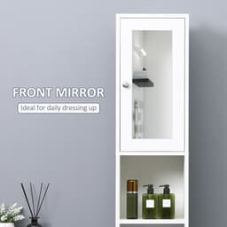 image-kleankin Bathroom Floor Storage Cabinet with Mirror and Shelves Tallboy Unit