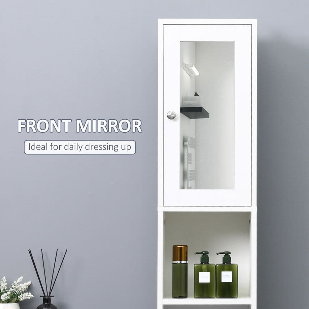 image-kleankin Bathroom Floor Storage Cabinet with Mirror and Shelves Tallboy Unit