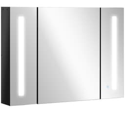 image-kleankin LED Bathroom Mirror Cabinet with Shelves Wall Mount High Gloss Black