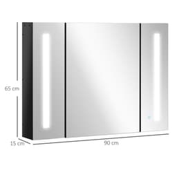 image-kleankin LED Bathroom Mirror Cabinet with Shelves Wall Mount High Gloss Black