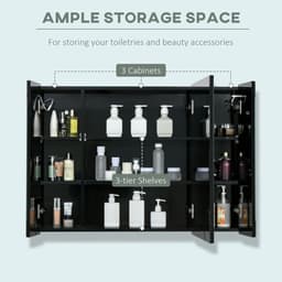 image-kleankin LED Bathroom Mirror Cabinet with Shelves Wall Mount High Gloss Black