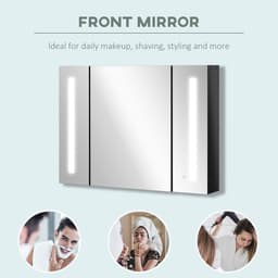 image-kleankin LED Bathroom Mirror Cabinet with Shelves Wall Mount High Gloss Black