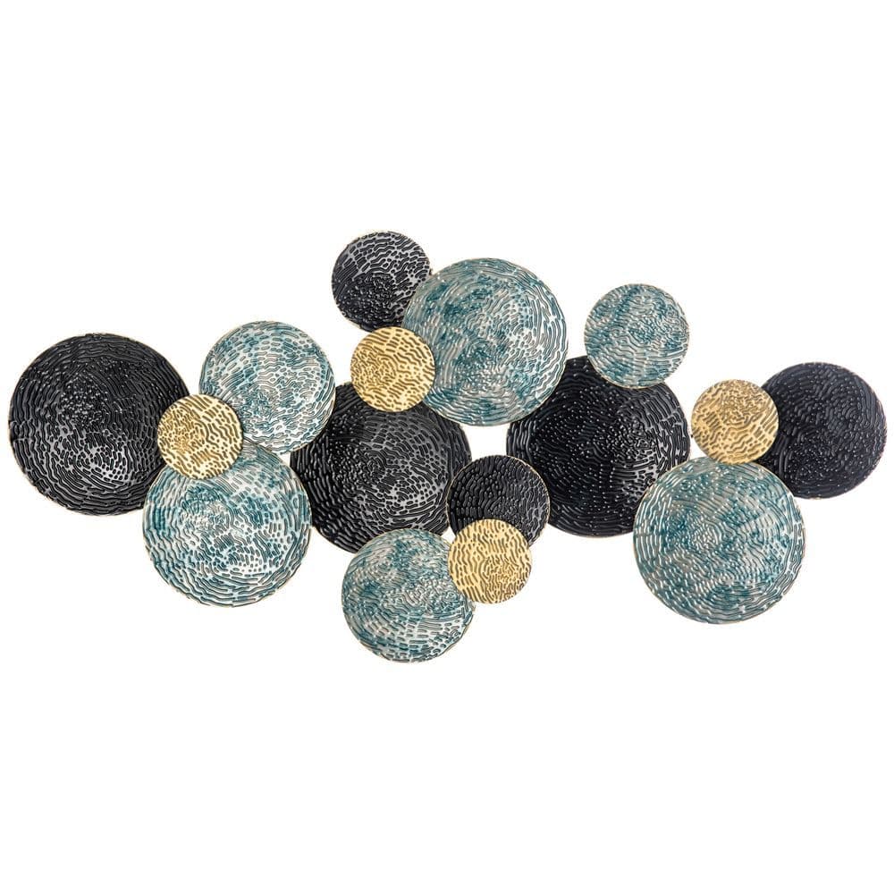 image-HOMCOM Minimalist Metal Wall Art Circle Home Hanging Wall Sculpture, Blue