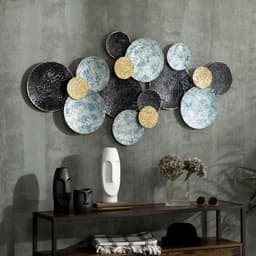image-HOMCOM Minimalist Metal Wall Art Circle Home Hanging Wall Sculpture, Blue