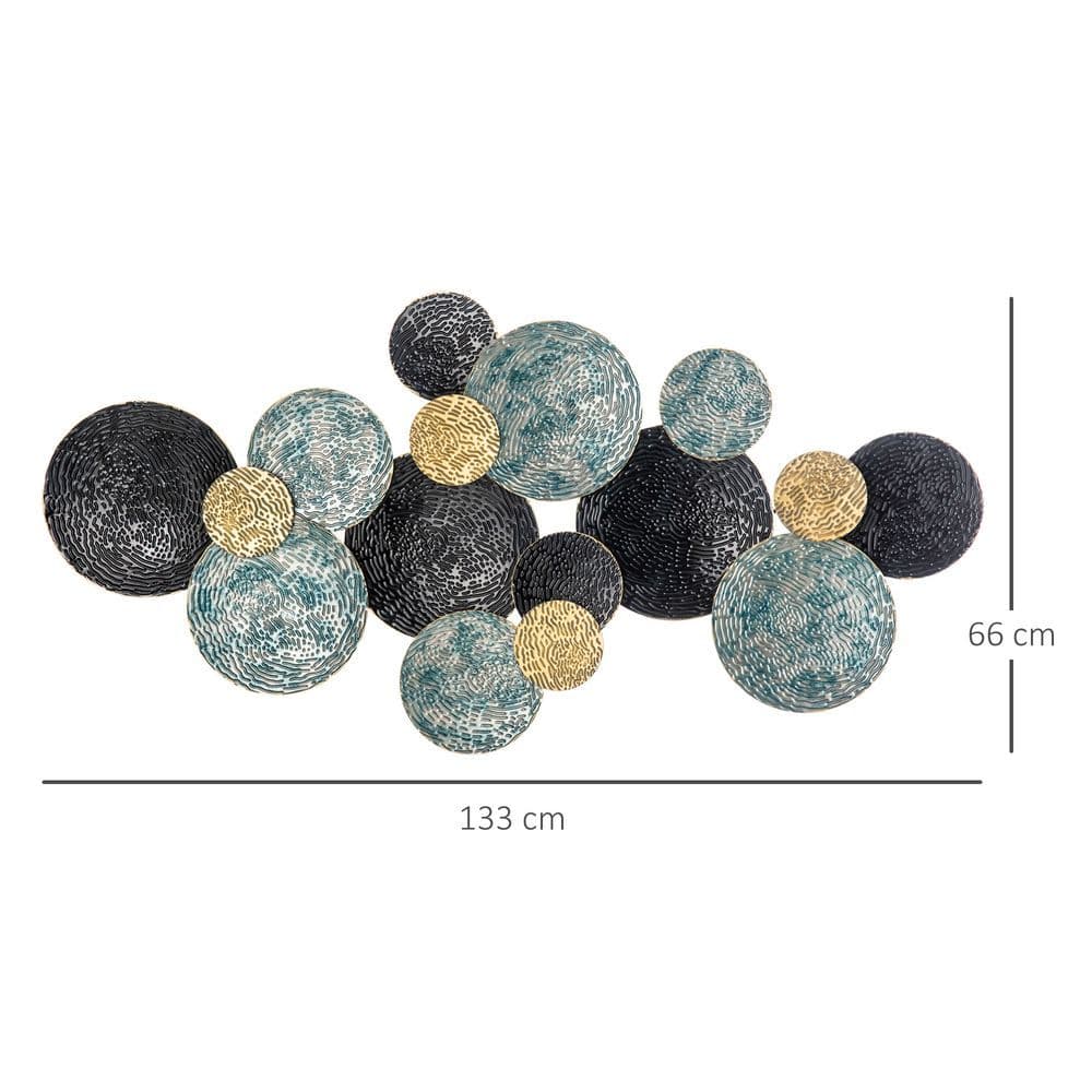 image-HOMCOM Minimalist Metal Wall Art Circle Home Hanging Wall Sculpture, Blue