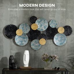 image-HOMCOM Minimalist Metal Wall Art Circle Home Hanging Wall Sculpture, Blue