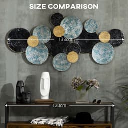 image-HOMCOM Minimalist Metal Wall Art Circle Home Hanging Wall Sculpture, Blue