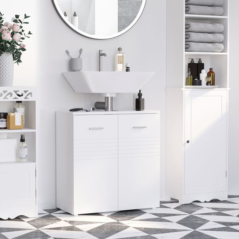 image-kleankin Bathroom Pedestal Under Sink Cabinet with Storage Shelf Double Door