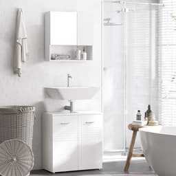 image-kleankin Bathroom Pedestal Under Sink Cabinet with Storage Shelf Double Door