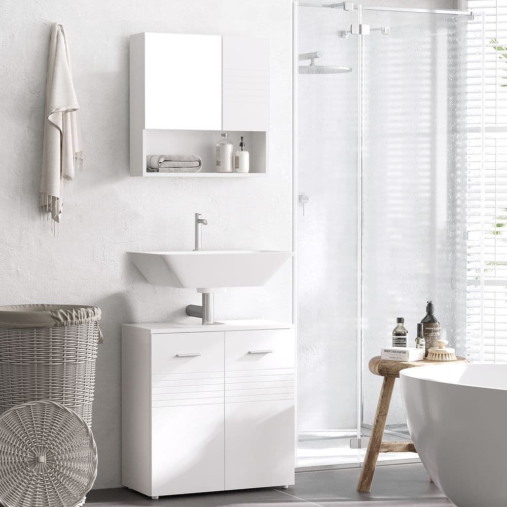 image-kleankin Bathroom Pedestal Under Sink Cabinet with Storage Shelf Double Door