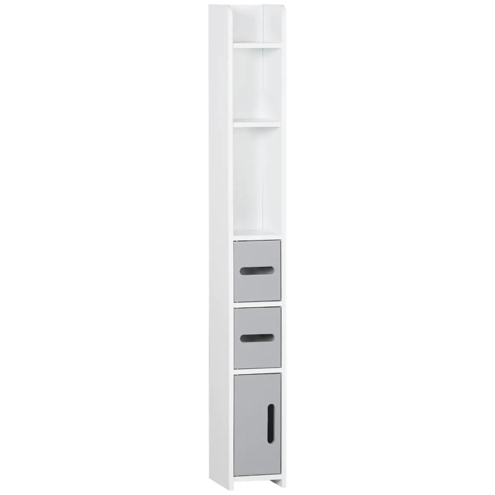 image-kleankin Freestanding Tall Bathroom Cabinet W/ Open Shelves 3 Cupboards, Grey