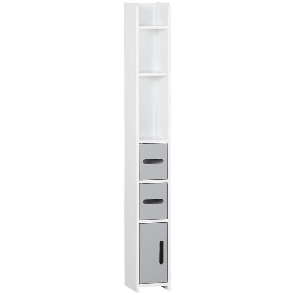 image-kleankin Freestanding Tall Bathroom Cabinet W/ Open Shelves 3 Cupboards, Grey