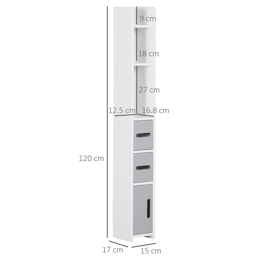 image-kleankin Freestanding Tall Bathroom Cabinet W/ Open Shelves 3 Cupboards, Grey