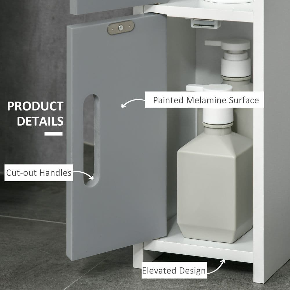 image-kleankin Freestanding Tall Bathroom Cabinet W/ Open Shelves 3 Cupboards, Grey