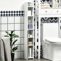 image-kleankin Freestanding Tall Bathroom Cabinet W/ Open Shelves 3 Cupboards, Grey