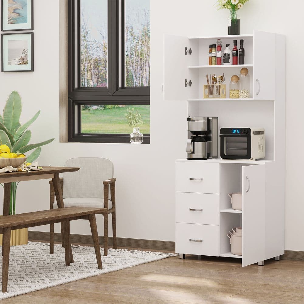 image-Kitchen Storage Cabinet Wooden Cupboard Organizer Home Furniture, White