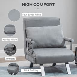 image-Sofa Bed Foldable Portable Armchair Sleeper Lounge Pillow Light Grey