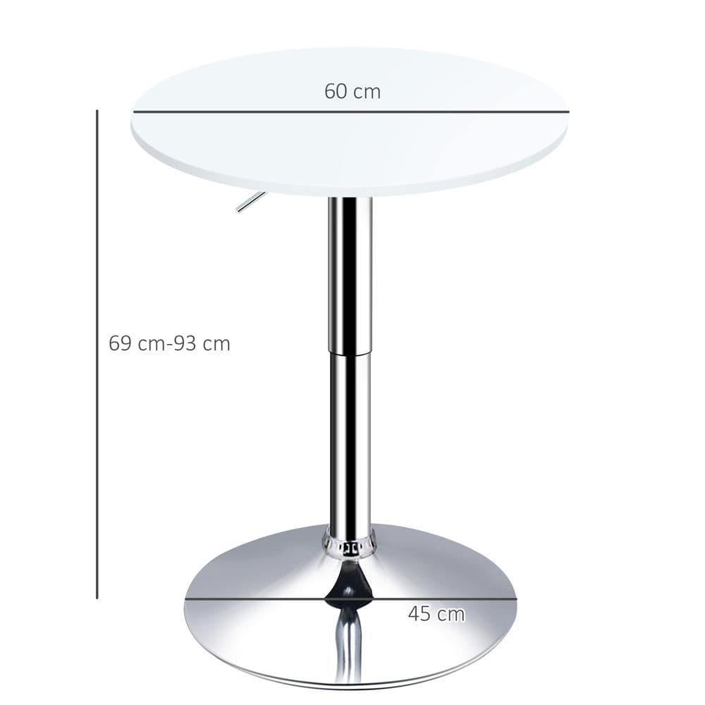 image-60cm Adjustable Height Round Bar Table w/ Swivel Top Metal Frame White