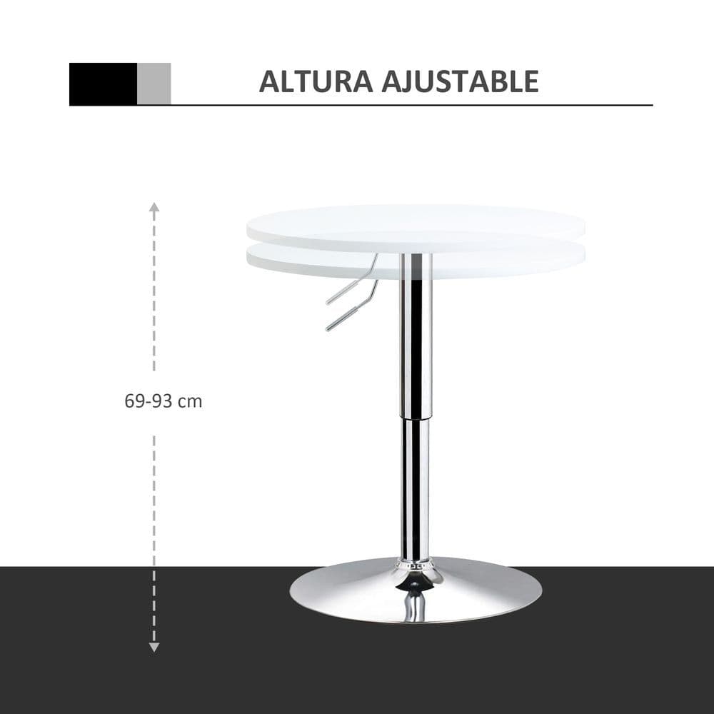 image-60cm Adjustable Height Round Bar Table w/ Swivel Top Metal Frame White