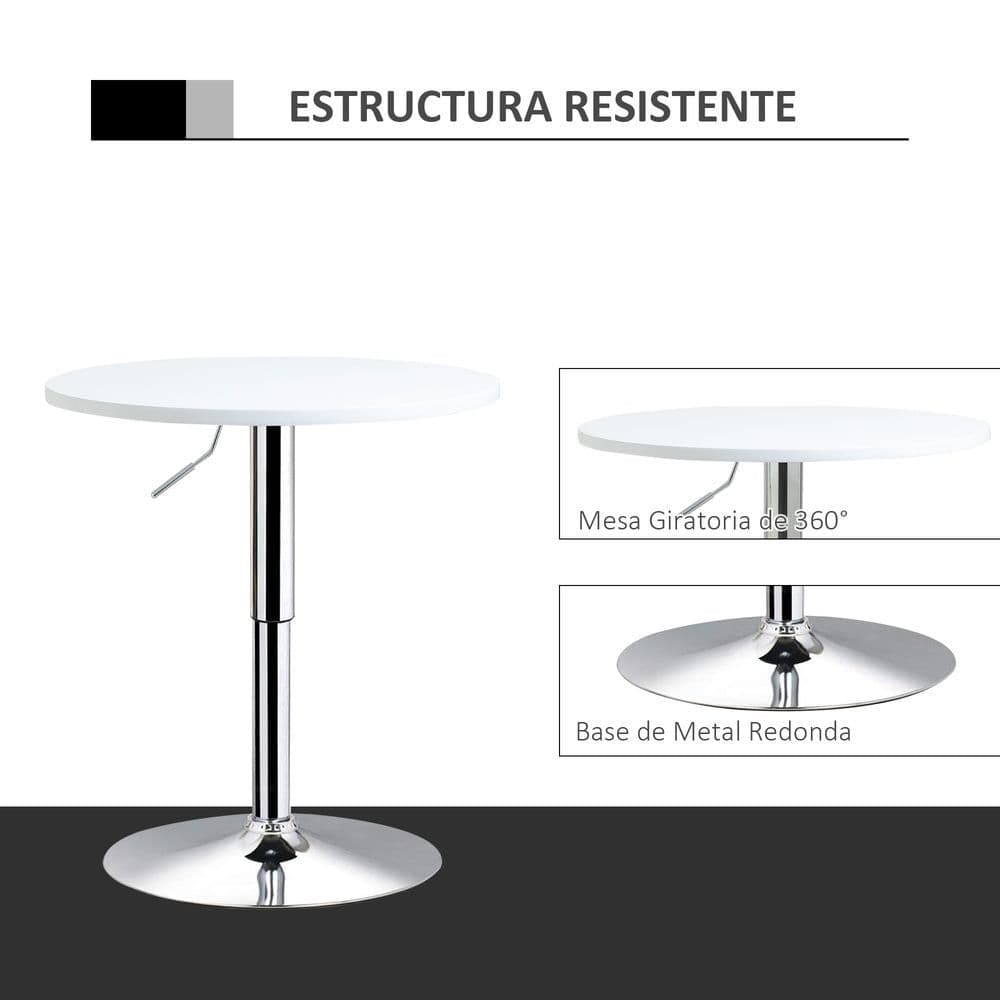 image-60cm Adjustable Height Round Bar Table w/ Swivel Top Metal Frame White