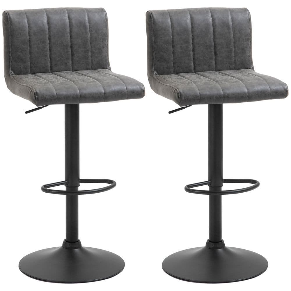 image-HOMCOM Barstools Set of 2 Adjustable Height Bar Chairs with Footrest, Grey