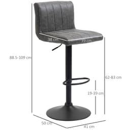 image-HOMCOM Barstools Set of 2 Adjustable Height Bar Chairs with Footrest, Grey