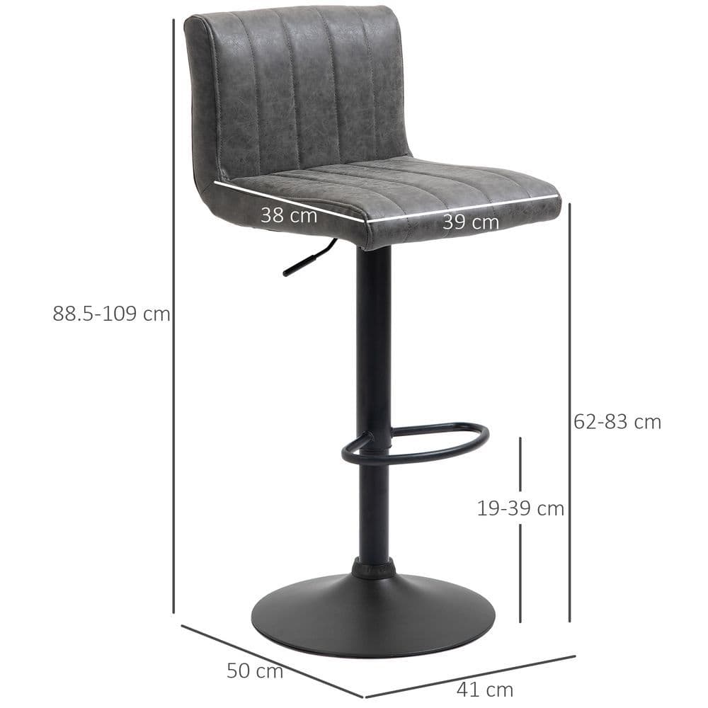 image-HOMCOM Barstools Set of 2 Adjustable Height Bar Chairs with Footrest, Grey