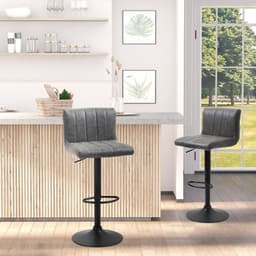 image-HOMCOM Barstools Set of 2 Adjustable Height Bar Chairs with Footrest, Grey