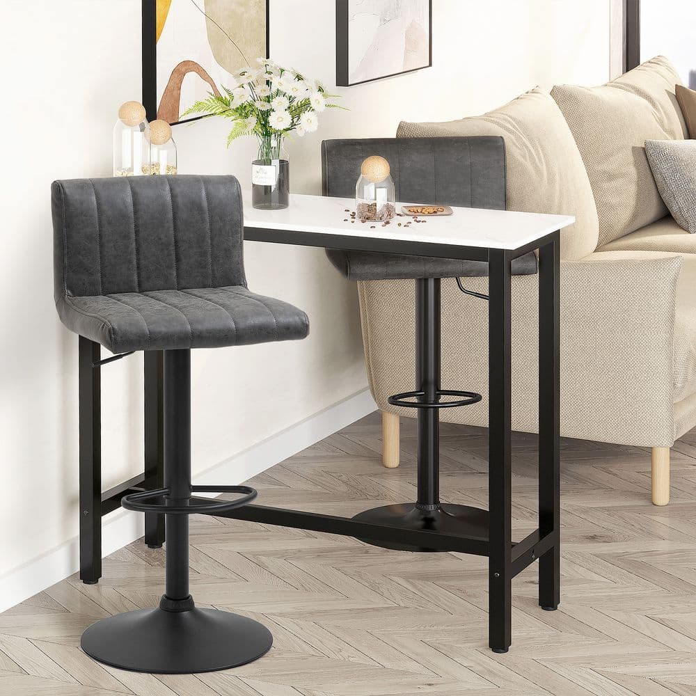image-HOMCOM Barstools Set of 2 Adjustable Height Bar Chairs with Footrest, Grey