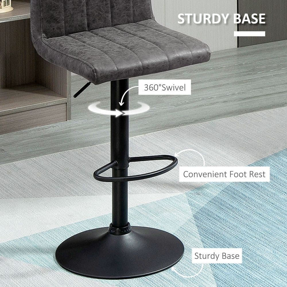 image-HOMCOM Barstools Set of 2 Adjustable Height Bar Chairs with Footrest, Grey