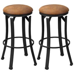 image-Bar Stools Set of 2 Microfiber Cloth Bar Chairs W/ Steel Legs Brown