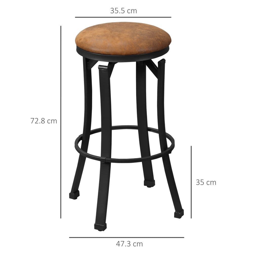 image-Bar Stools Set of 2 Microfiber Cloth Bar Chairs W/ Steel Legs Brown